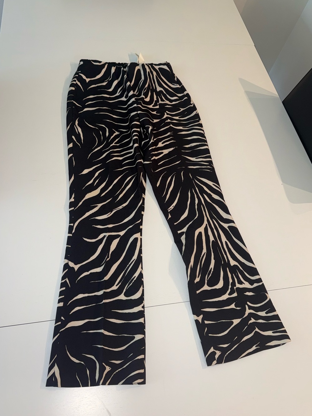 Zara Black and Cream Zebra-Print Wide-Leg Pants